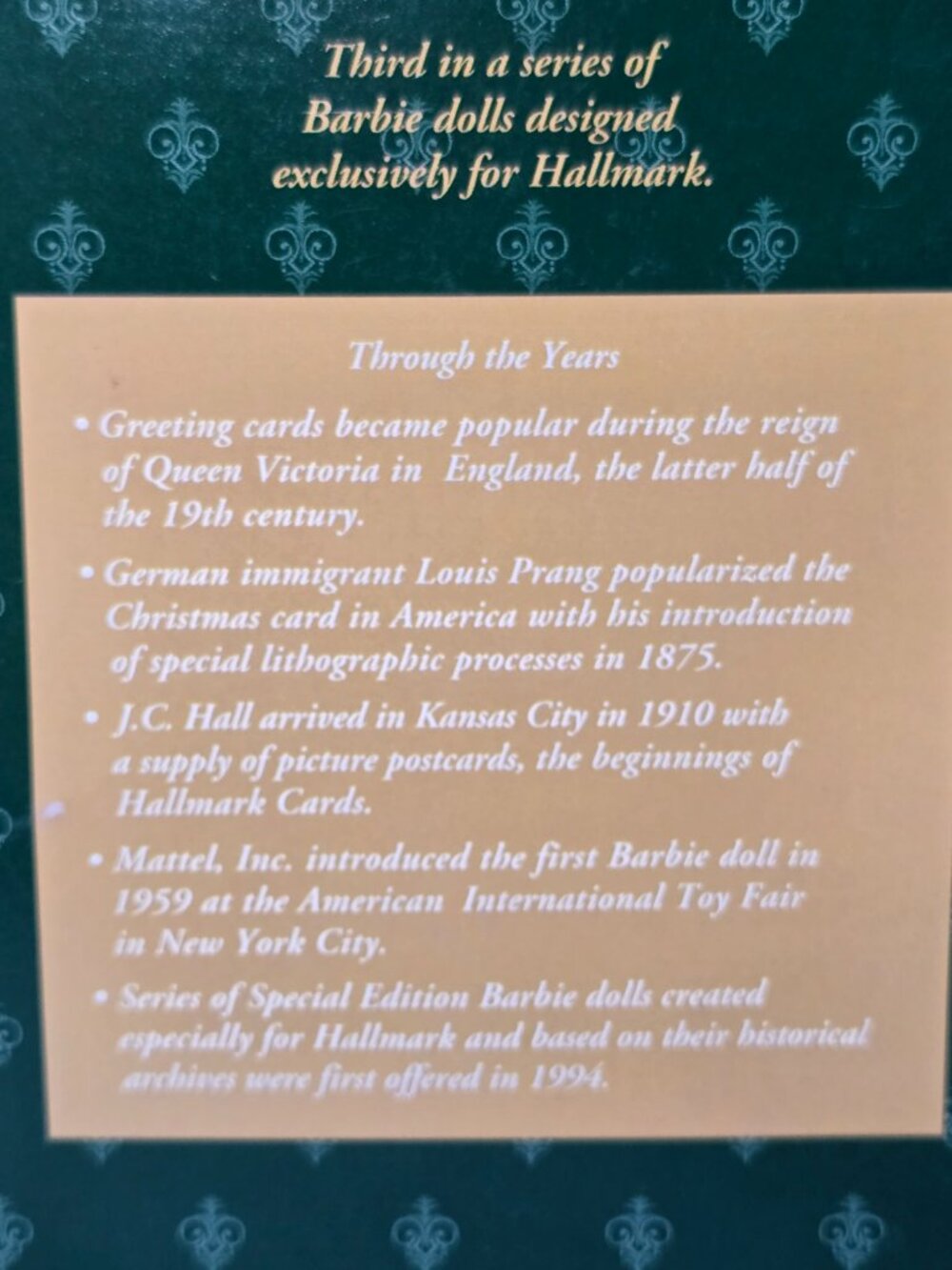 1996 Hallmark Special Edition Yuletide Romance Barbie Doll #15621 NIB Read - Picture 9 of 10